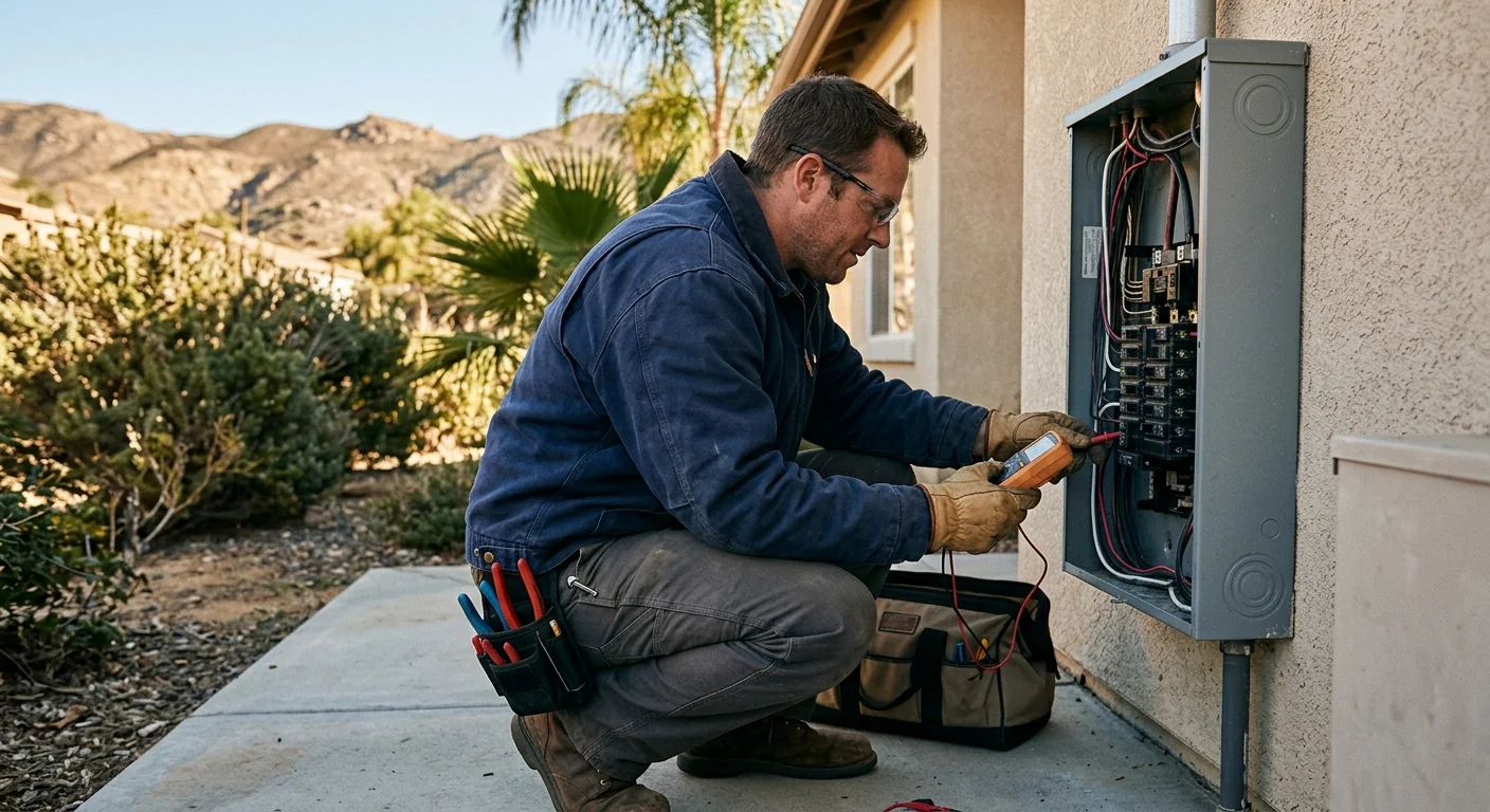 Electrician upgrading a residential electric service panel in Lake Elsinore
