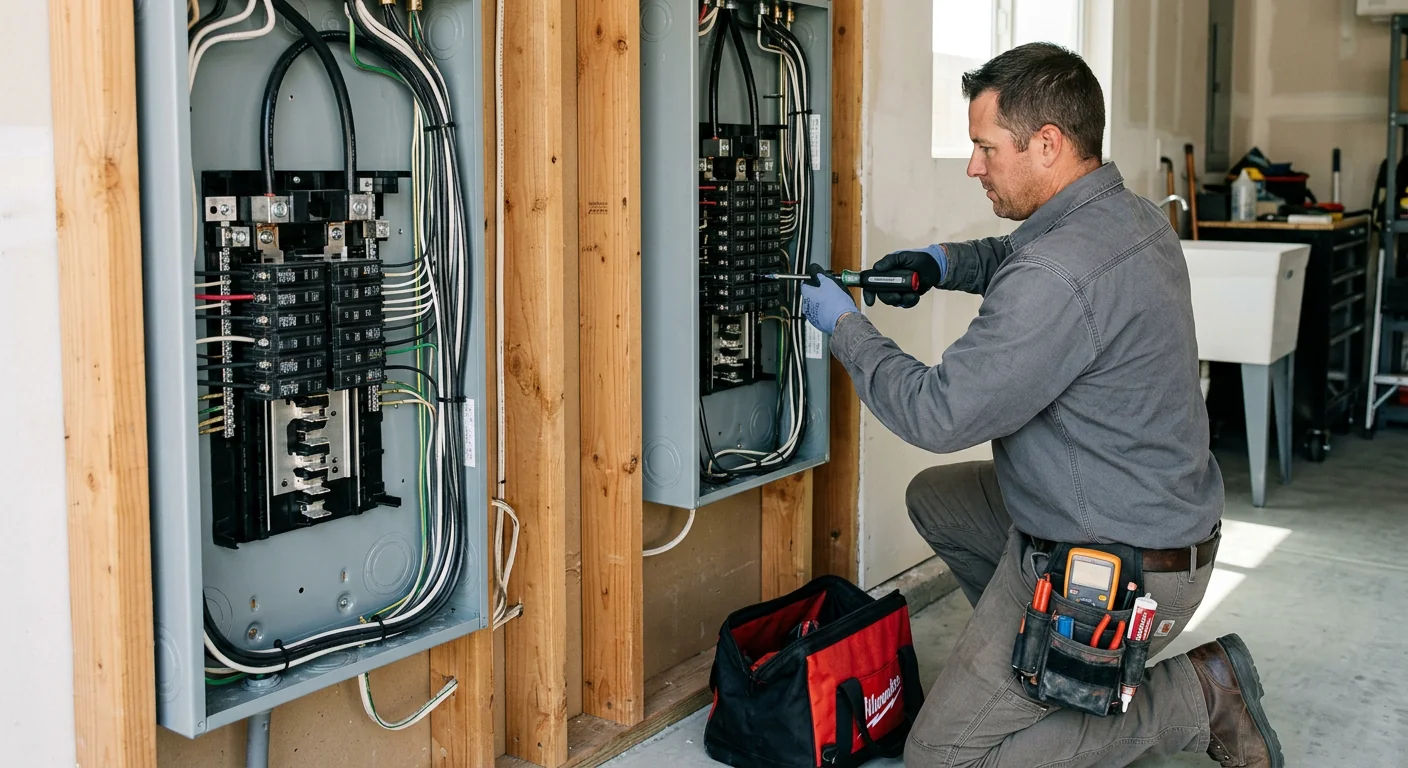 Electrician torquing panel connections during a residential service upgrade