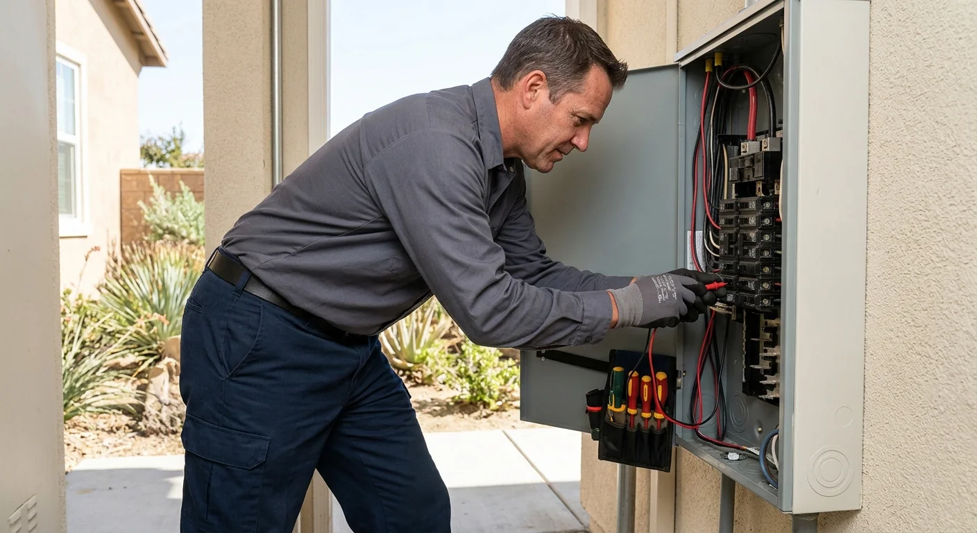 Electrician using thermal imaging to inspect wiring in a Lake Elsinore home