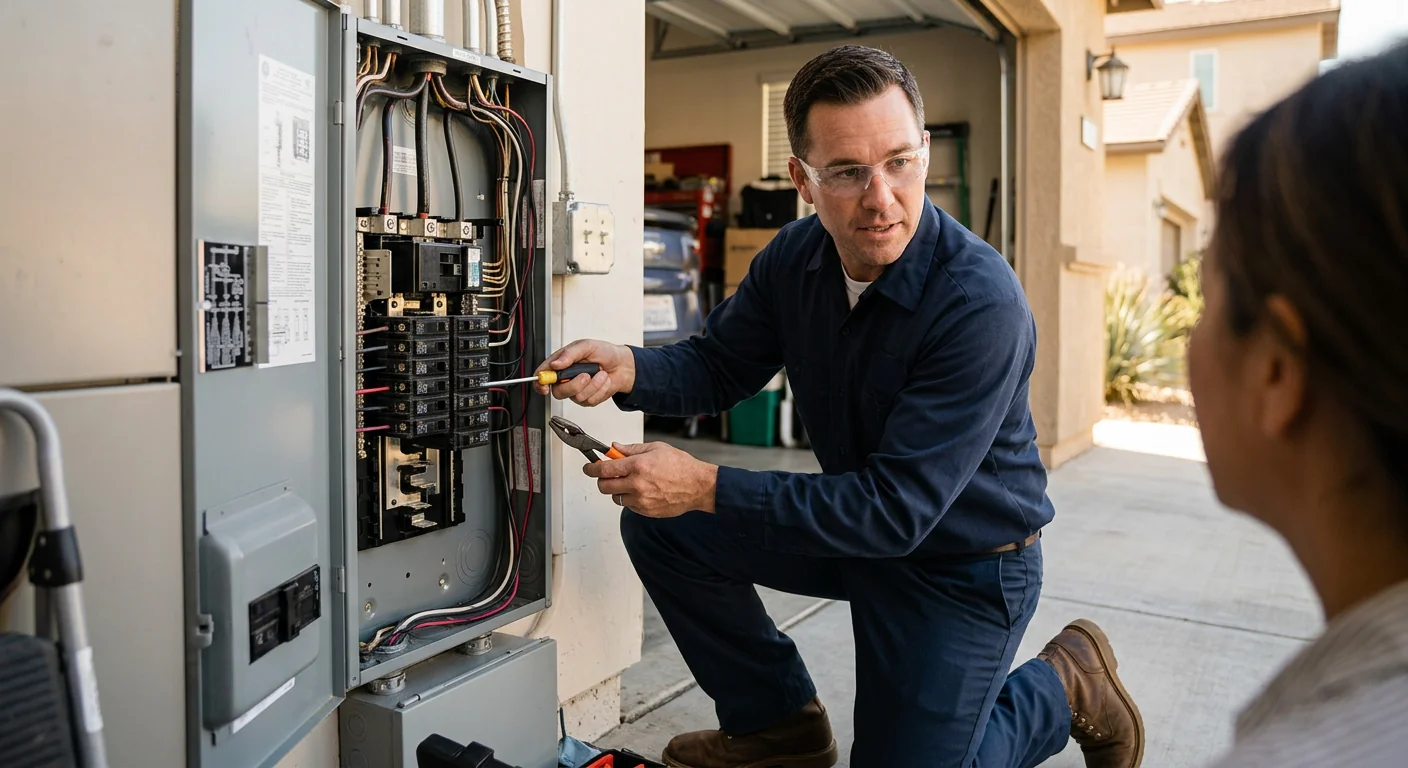Local electrician team reviewing a wiring plan at a Lake Elsinore home