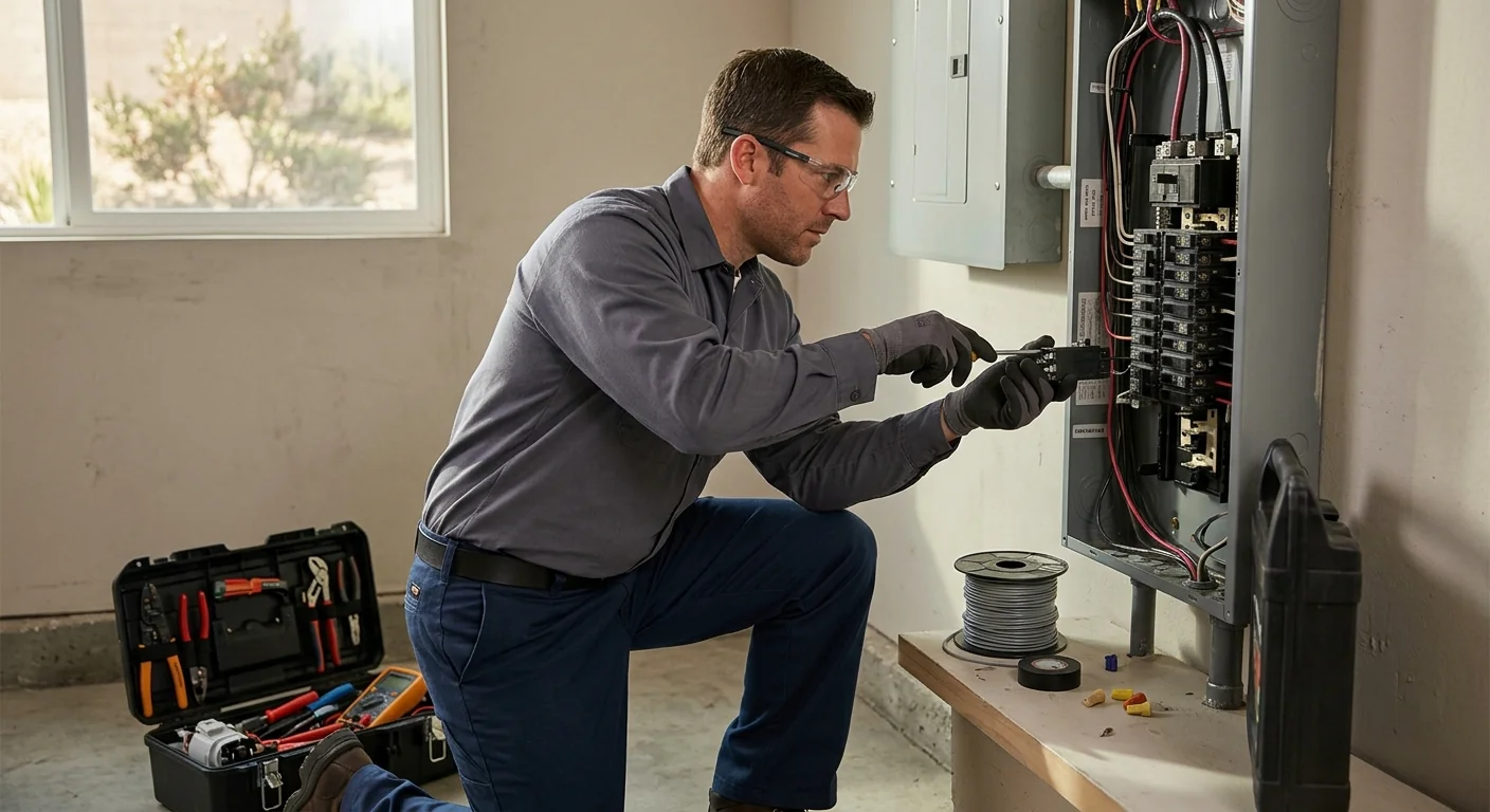 Licensed electrician reviewing a service schedule for Lake Elsinore homeowners