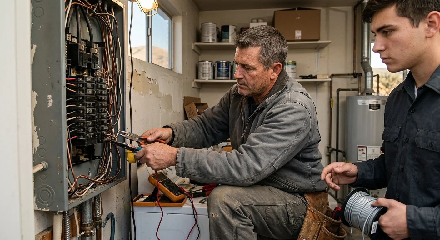 Electrician reviewing completed panel work with a Lake Elsinore homeowner