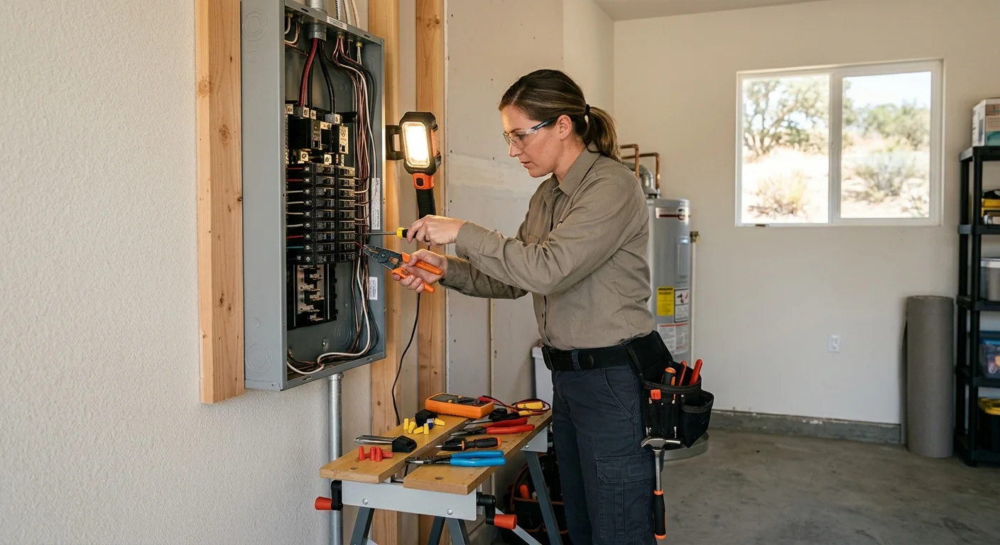 Electrician reviewing a panel upgrade estimate with a Lake Elsinore homeowner