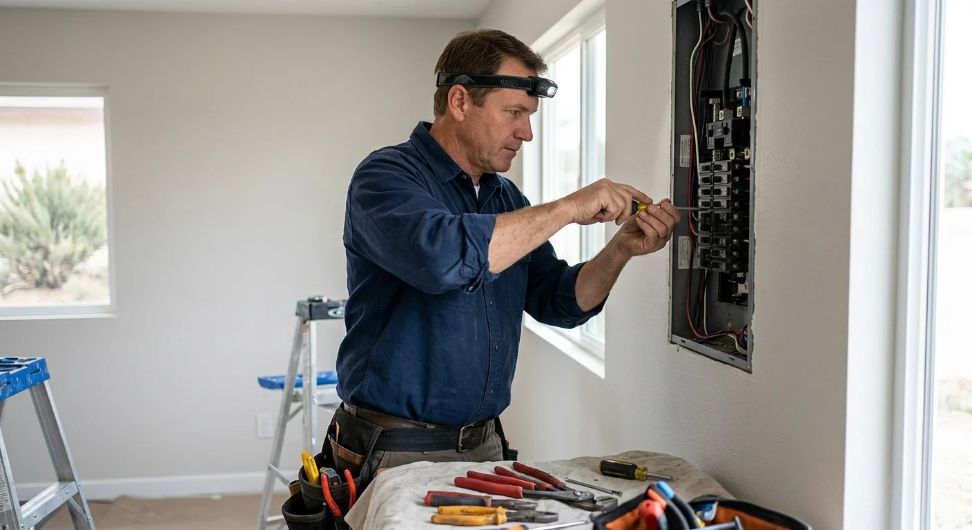 Technician documenting circuit repair with photos after emergency service