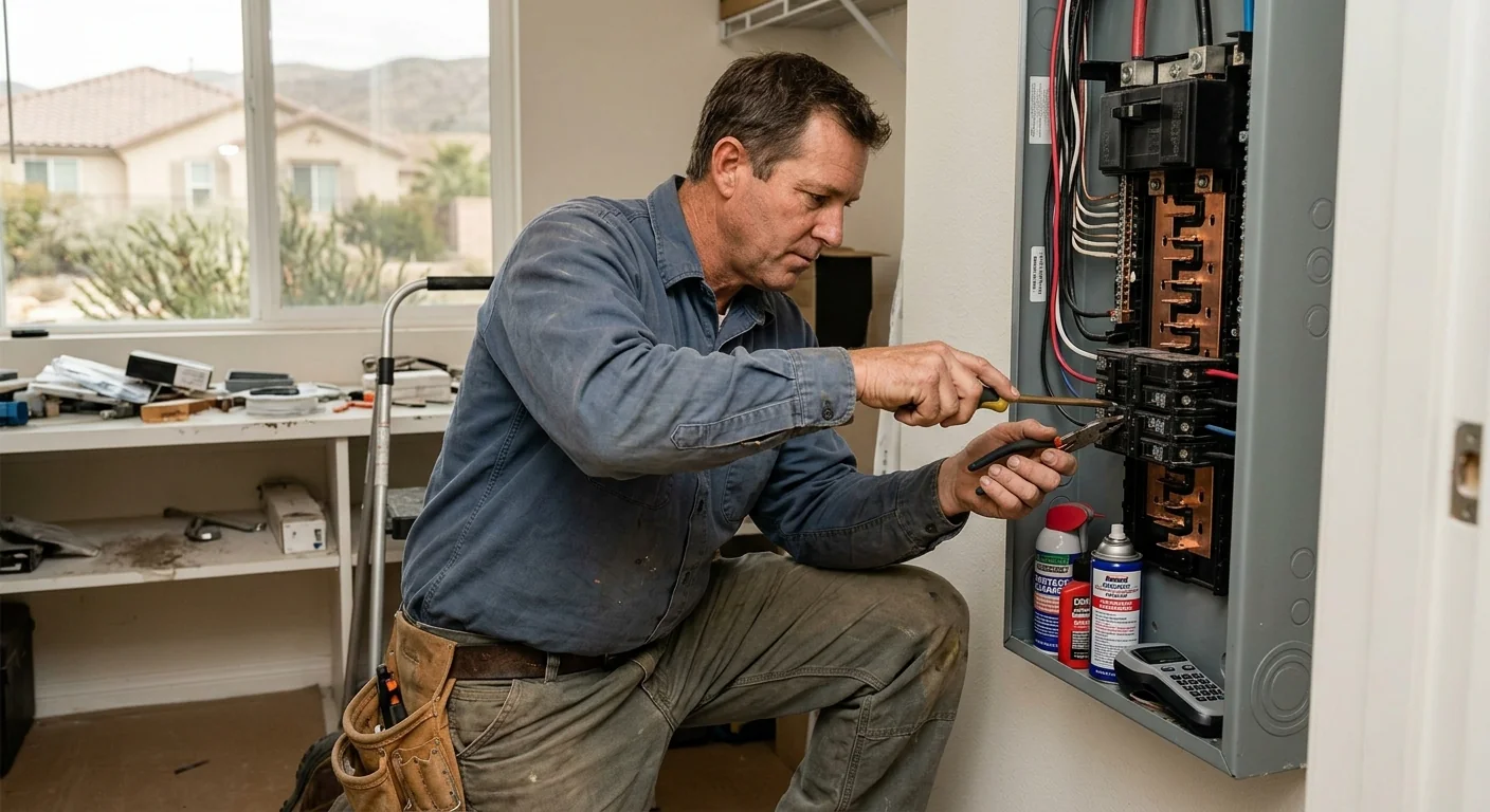 Electrician verifying generator grounding and conduit connections