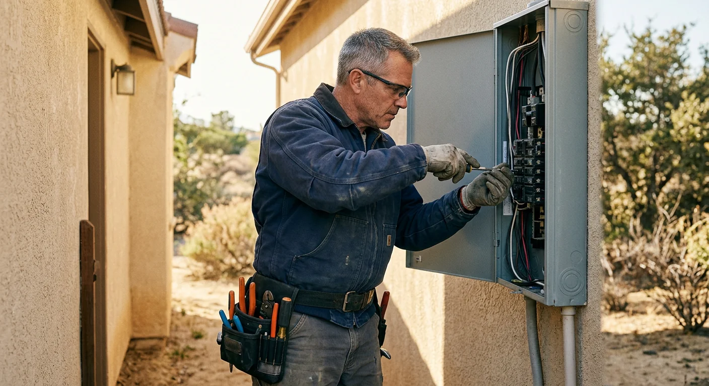 Electrician installing a grounded wall outlet in a Lake Elsinore home